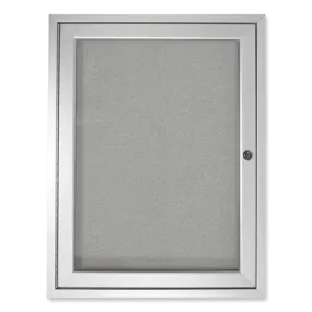 1 Door Enclosed Vinyl Bulletin Board With Satin Frame, 18" X 24", Silver Surface, Satin Aluminum Frame