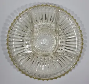 12" Round Yellow Iridescent Crystal Sectioned Vegetable and Dip Serving Platter