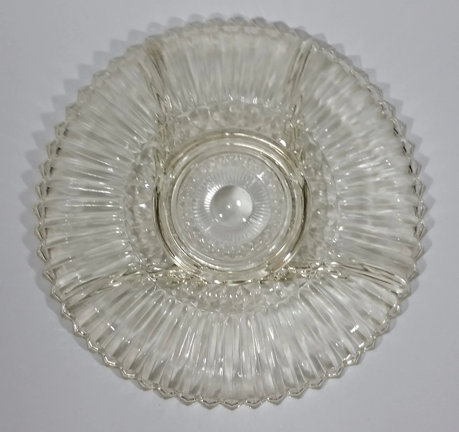 12" Round Yellow Iridescent Crystal Sectioned Vegetable and Dip Serving Platter