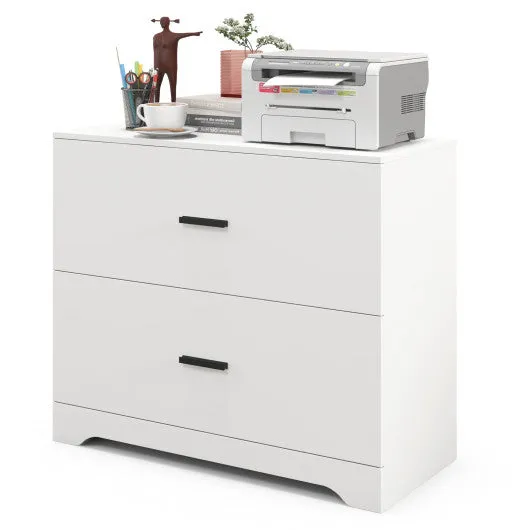 2-Drawer Lateral File Cabinet with Adjustable Bars for Home and Office-White