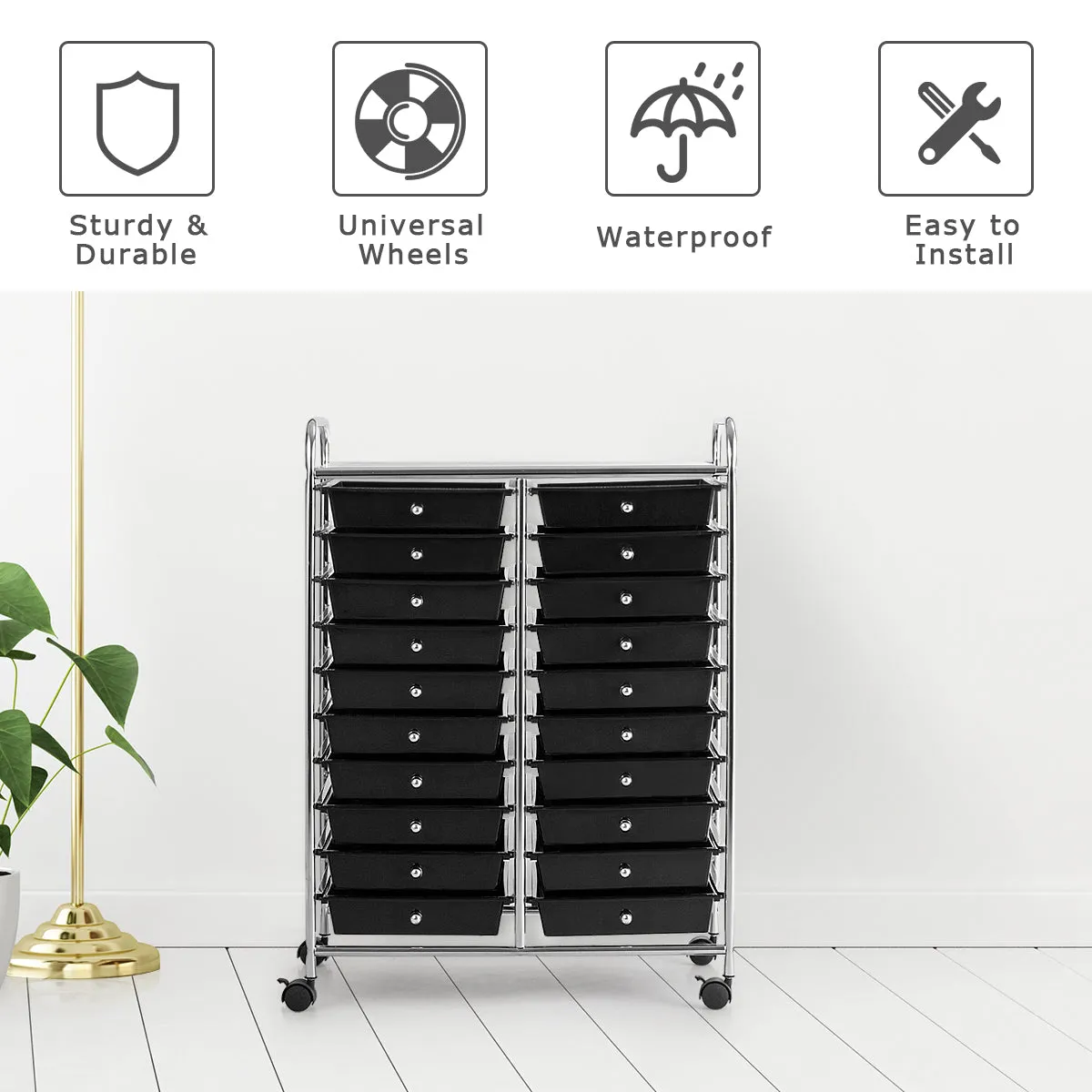20 Drawers Storage Trolley with 4 Wheels for Beauty Salon-Black