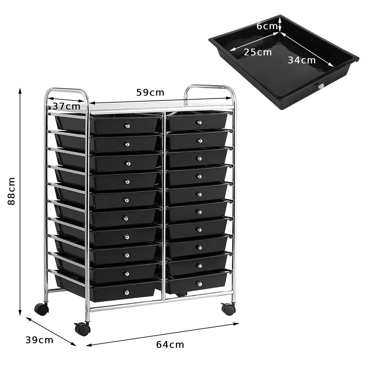 20 Drawers Storage Trolley with 4 Wheels for Beauty Salon-Black