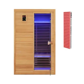 2024 New 2 People Far Infrared Wooden Sauna Room with Free Red Light Therapy for Home