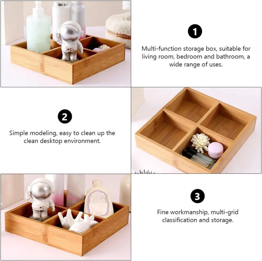 22.5Cm 4 Square Compartment Multi-Functional Bamboo Tray Jc-136