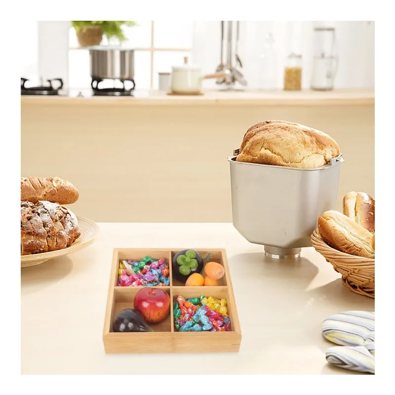 22.5Cm 4 Square Compartment Multi-Functional Bamboo Tray Jc-136