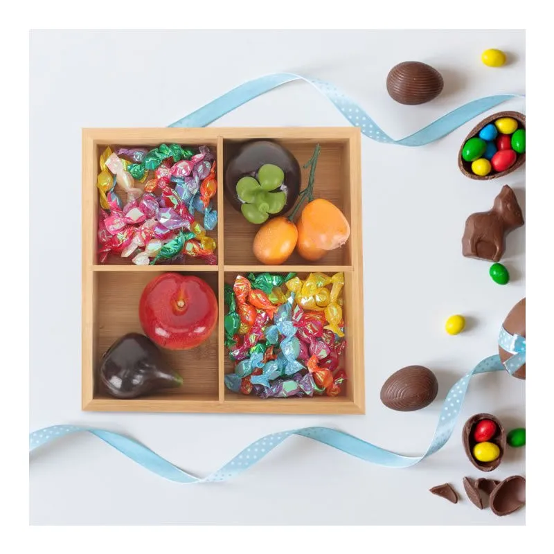 22.5Cm 4 Square Compartment Multi-Functional Bamboo Tray Jc-136