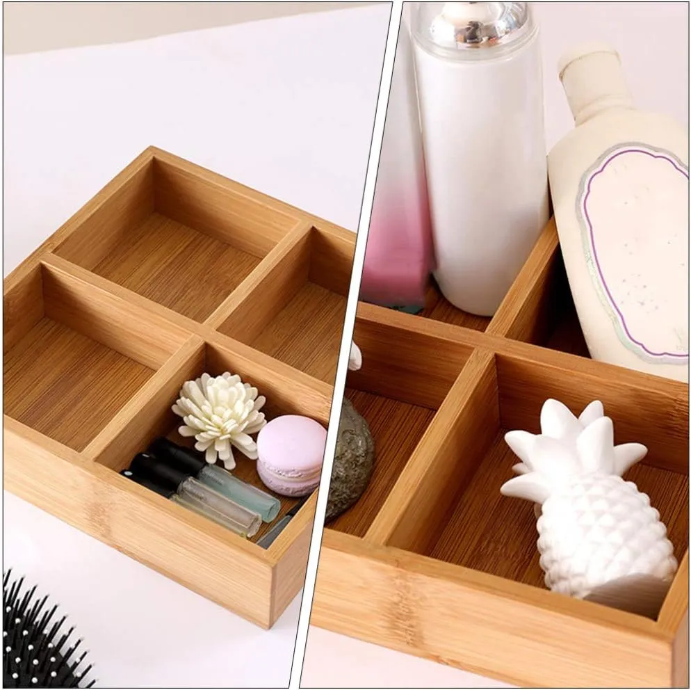 22.5Cm 4 Square Compartment Multi-Functional Bamboo Tray Jc-136