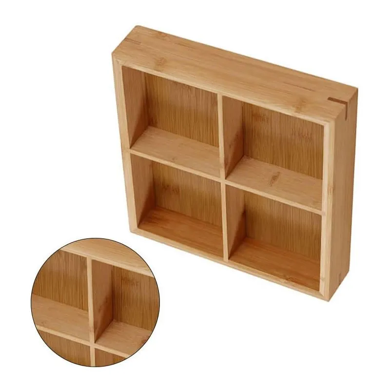 22.5Cm 4 Square Compartment Multi-Functional Bamboo Tray Jc-136