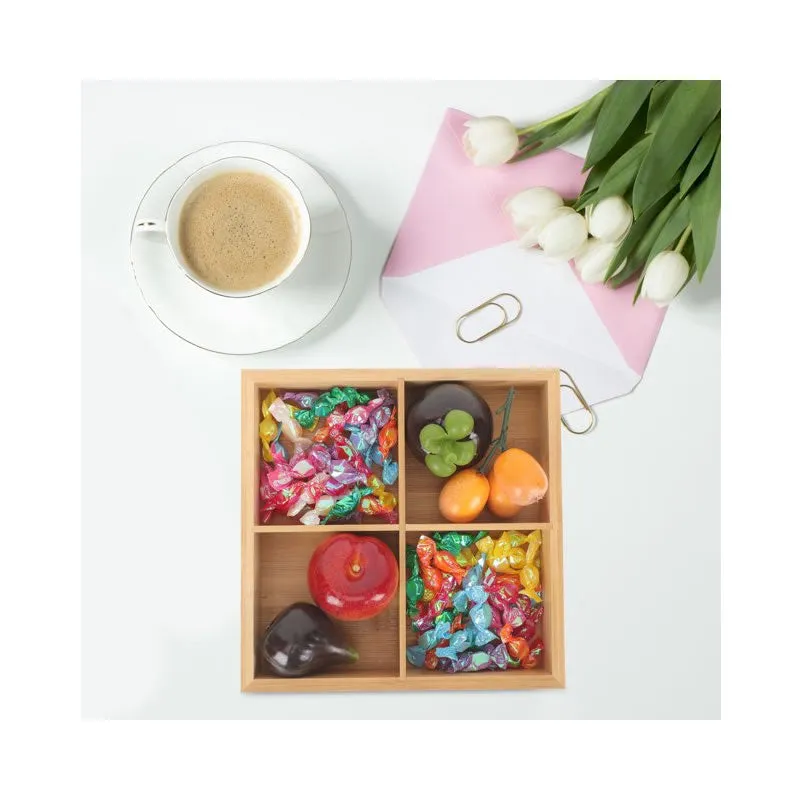 22.5Cm 4 Square Compartment Multi-Functional Bamboo Tray Jc-136