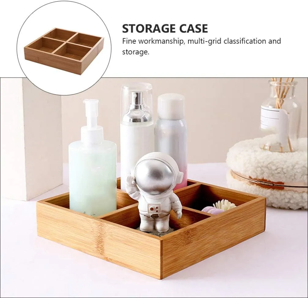 22.5Cm 4 Square Compartment Multi-Functional Bamboo Tray Jc-136