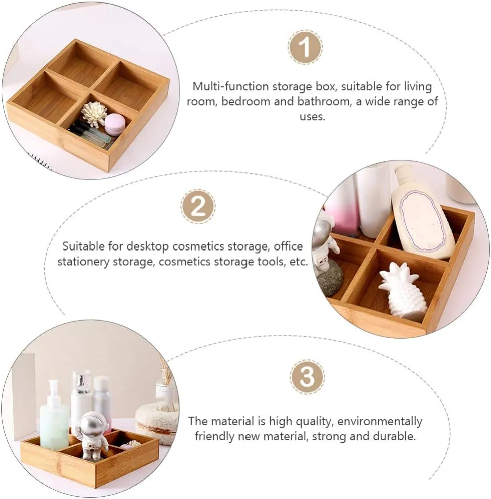 22.5Cm 4 Square Compartment Multi-Functional Bamboo Tray Jc-136