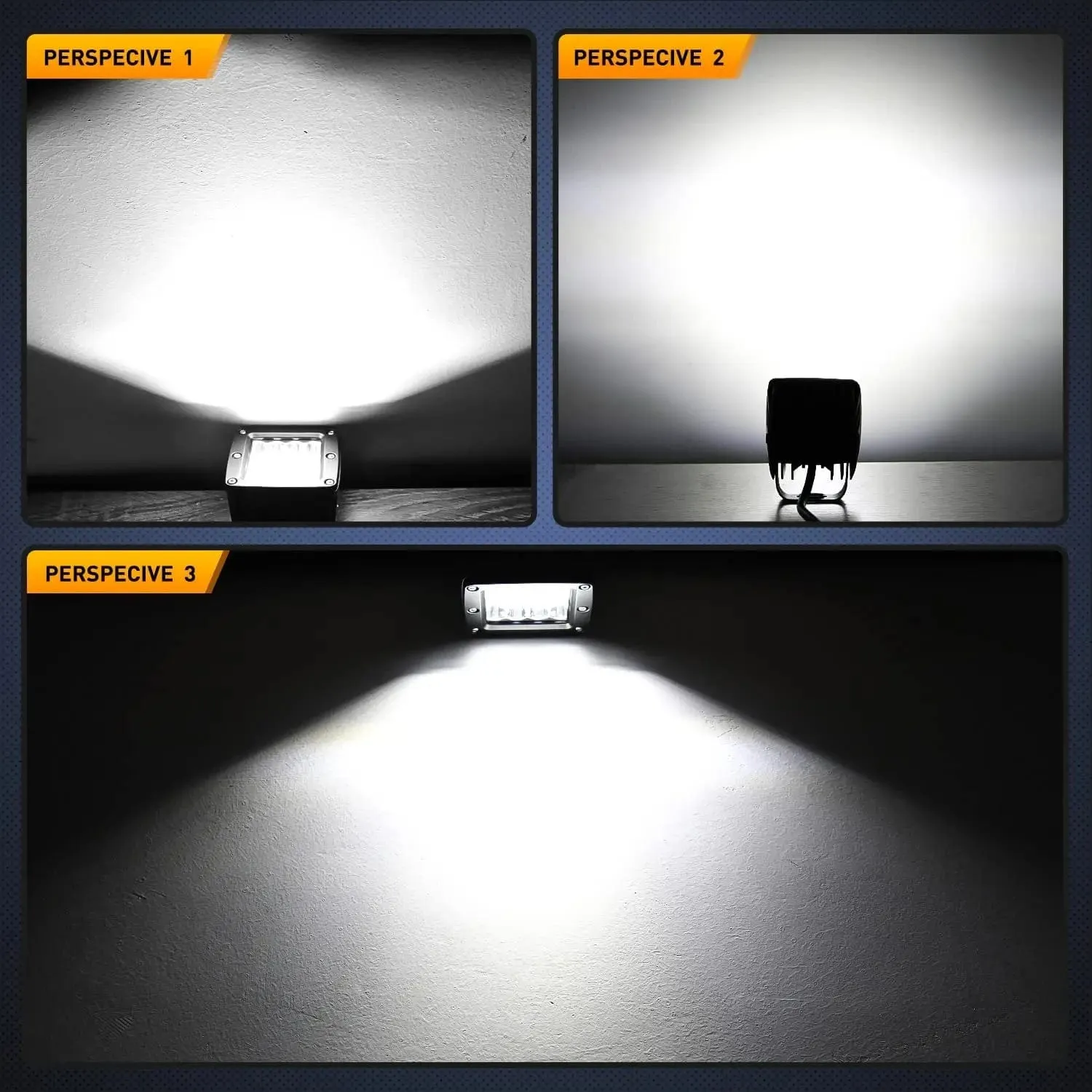 3 Inch 42W Triple Row Cube Spot Flood LED Pods (2 Pairs) | 10FT Wire 3Pin Switch