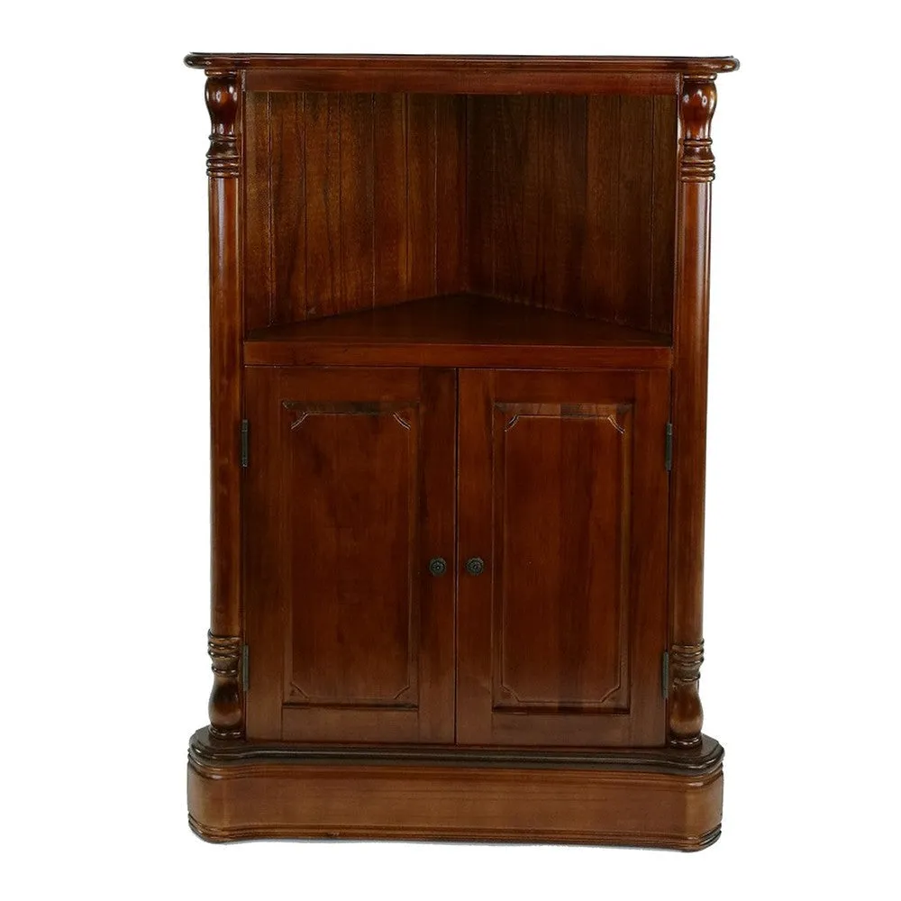 35 Inch Classic Wood Corner Cabinet, Open Shelf, 2 Door Cabinet, Brown By Casagear Home
