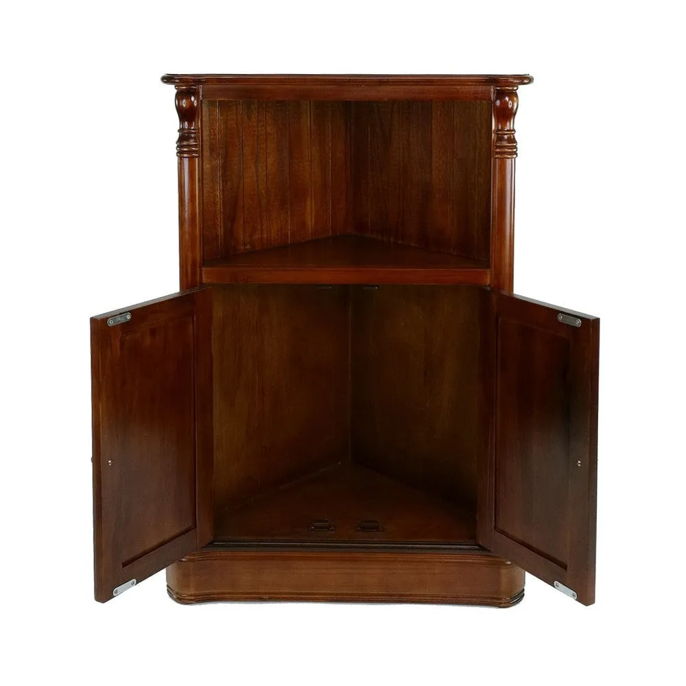 35 Inch Classic Wood Corner Cabinet, Open Shelf, 2 Door Cabinet, Brown By Casagear Home