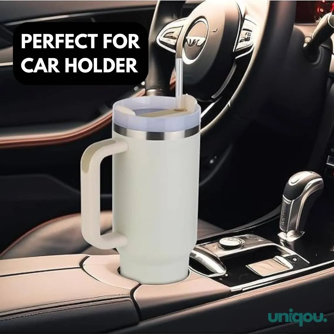 40 Oz (1.1 Ltr) Insulated Tumbler/Mug with Handle and Straw | Stainless Steel Leak Proof Tumbler for Car Gym Office Travel - Uniqou™