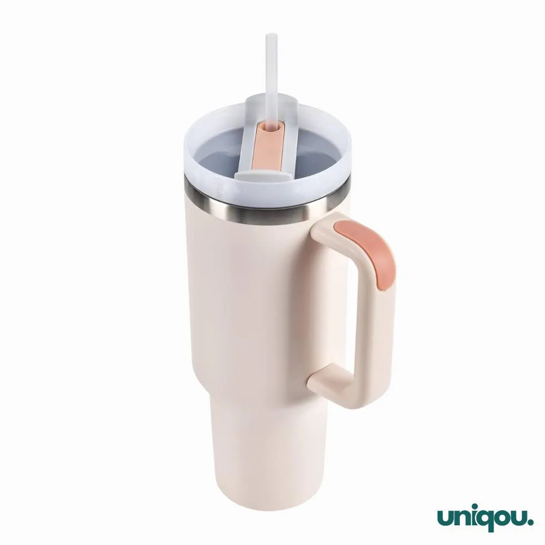 40 Oz (1.1 Ltr) Insulated Tumbler/Mug with Handle and Straw | Stainless Steel Leak Proof Tumbler for Car Gym Office Travel - Uniqou™