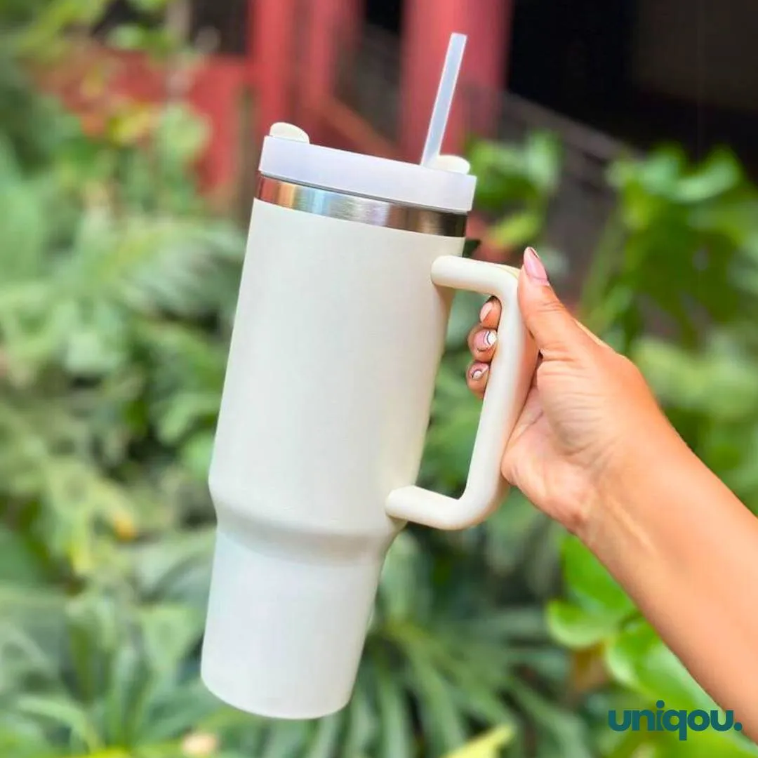 40 Oz (1.1 Ltr) Insulated Tumbler/Mug with Handle and Straw | Stainless Steel Leak Proof Tumbler for Car Gym Office Travel - Uniqou™