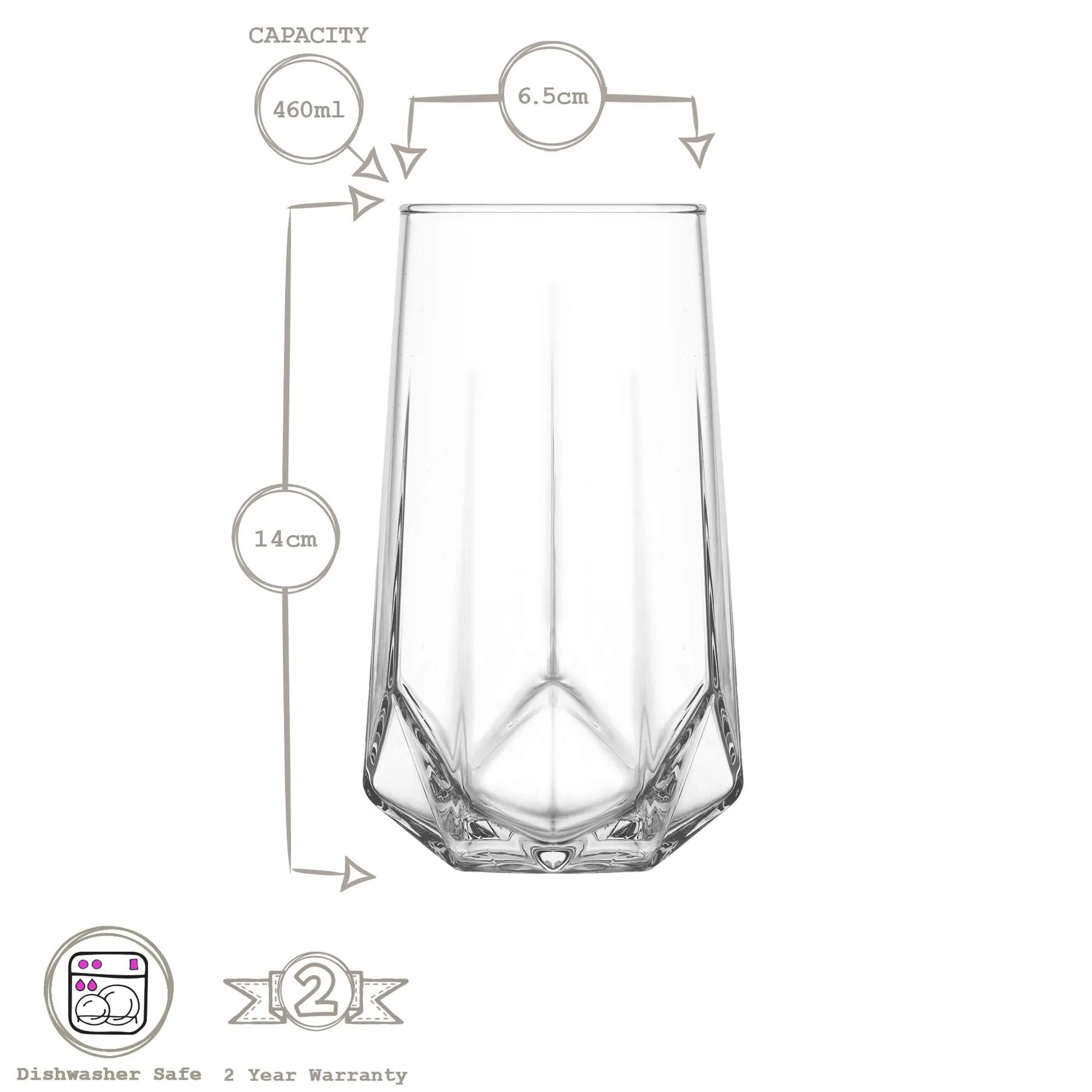 460ml Valeria Highball Glasses - Pack of Six  - By LAV