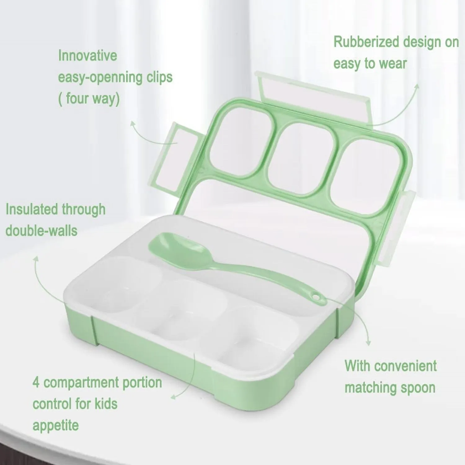 5212 Lunch Box 4 Compartment With Leak Proof Lunch Box For School & Office Use