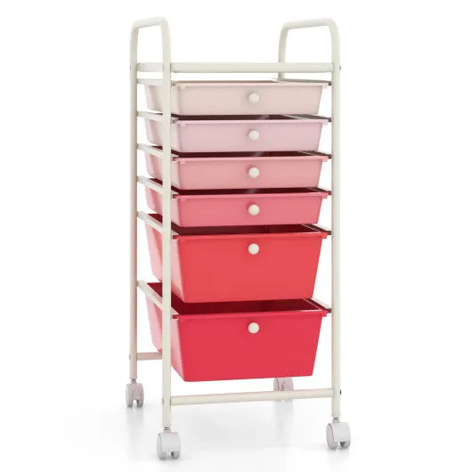 6 Drawers Rolling Storage Cart Organizer-Pink