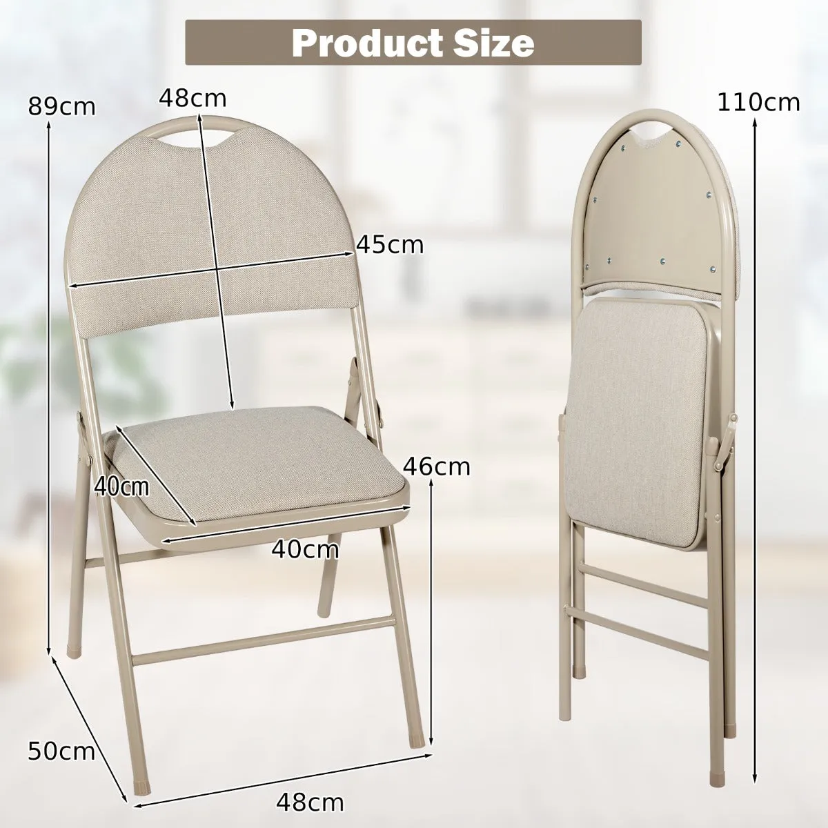6 Pieces Folding Chairs Set with Handle Hole and Portable Backrest-Beige