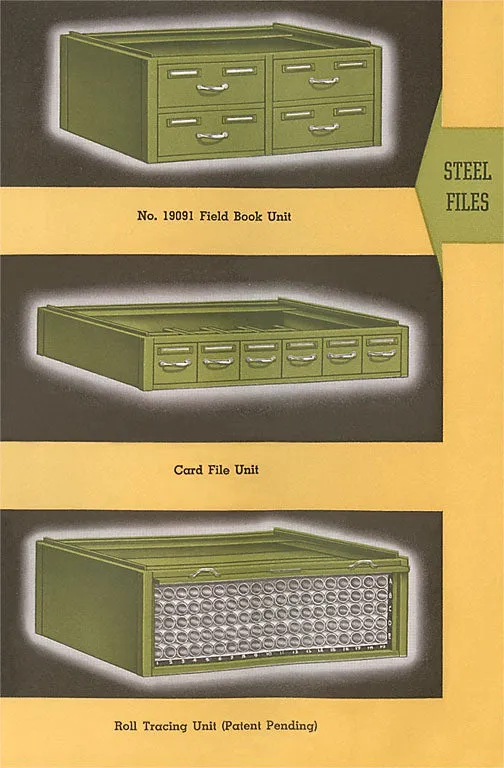 AD-374 Three Green Steel File Cabinets - Vintage Image