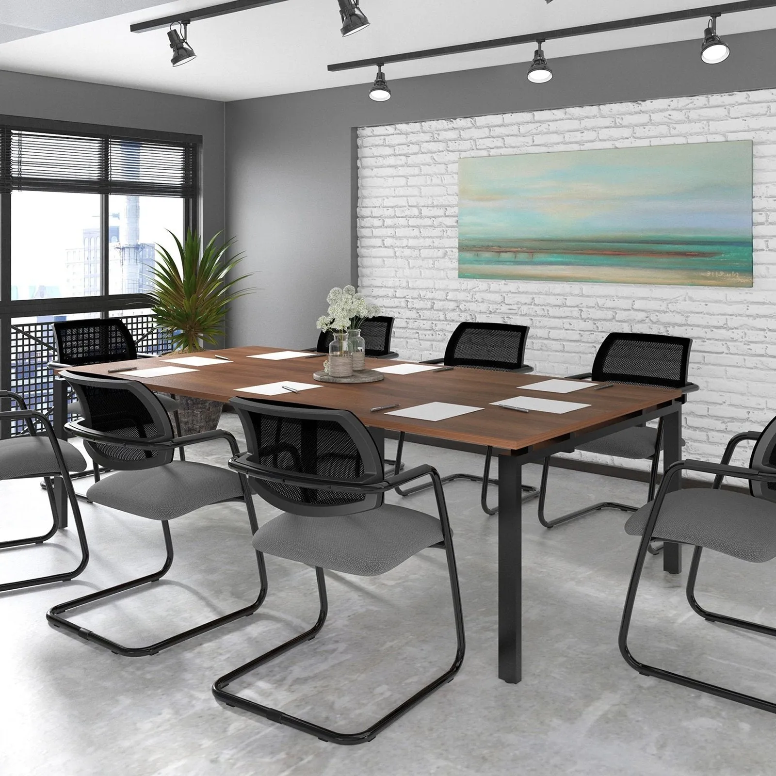 Adapt rectangular boardroom table with 2 cutouts
