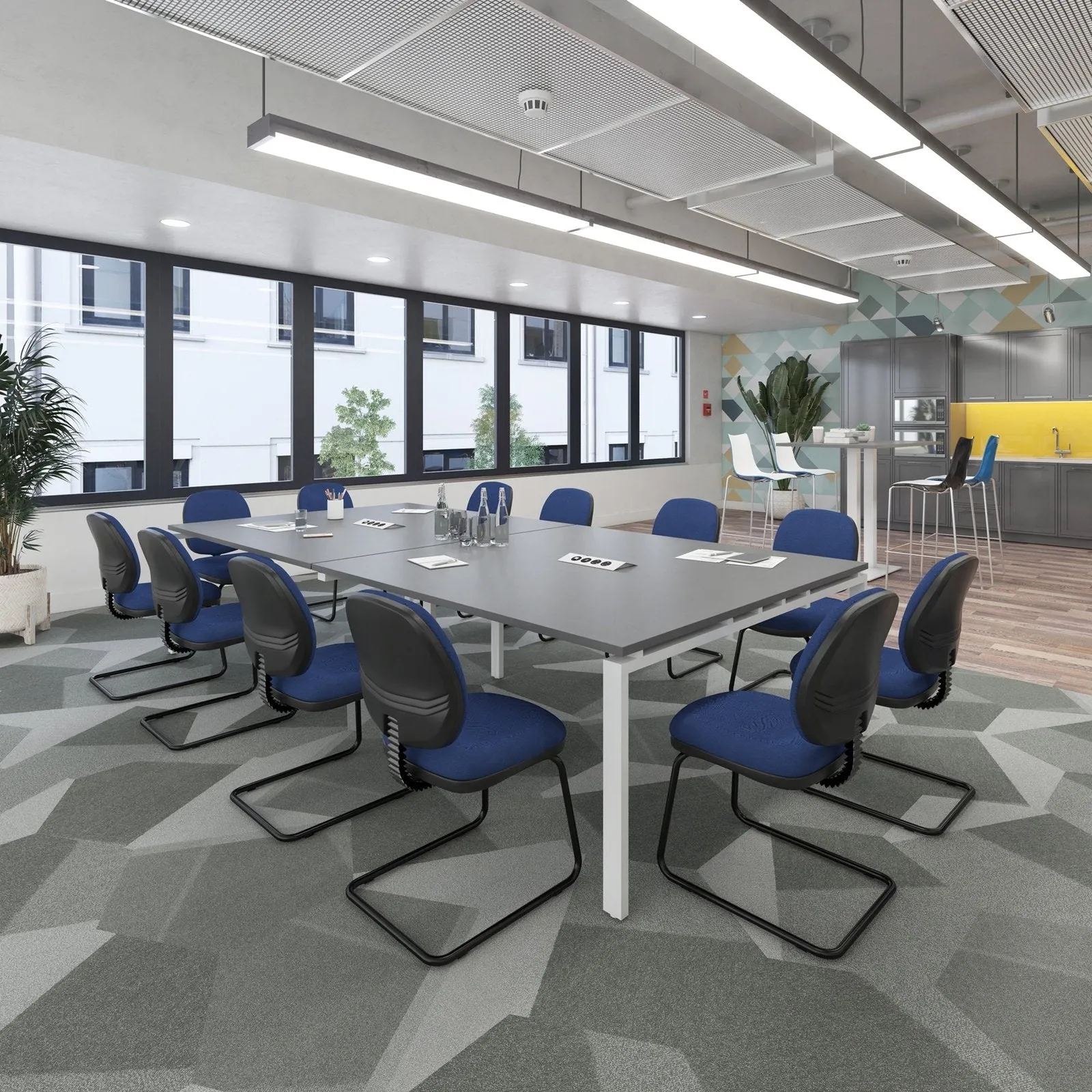 Adapt rectangular boardroom table with 2 cutouts