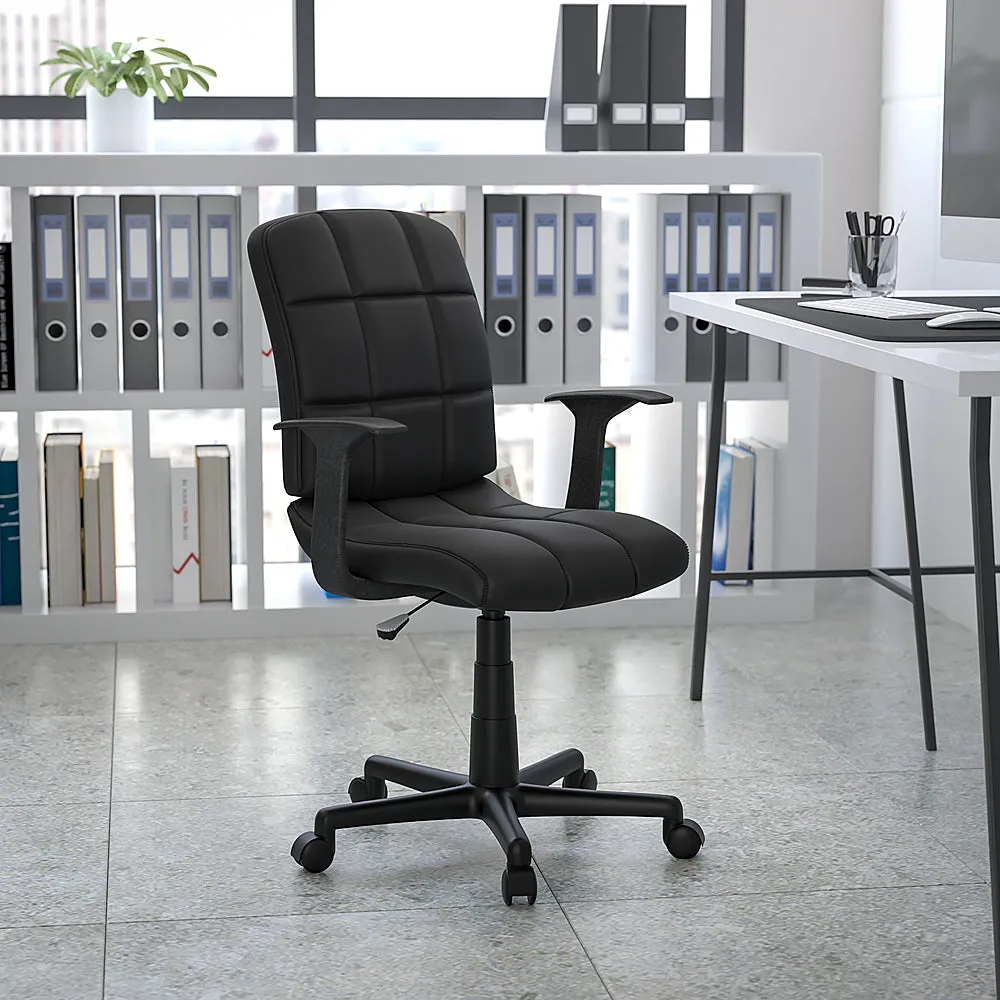Alamont Home - Clayton Modern Vinyl Swivel Office Chair with Arms - Black