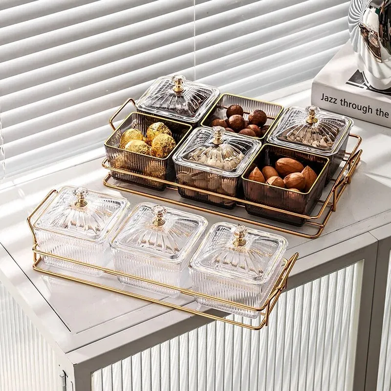 Anygleam Food Container Grey 6 Grids Fruit Plate Partition Platter Snack Storage Box Bar Nut Snack Dish Serving Tray