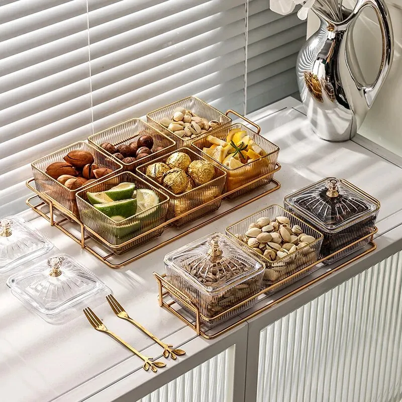 Anygleam Food Container Grey 6 Grids Fruit Plate Partition Platter Snack Storage Box Bar Nut Snack Dish Serving Tray
