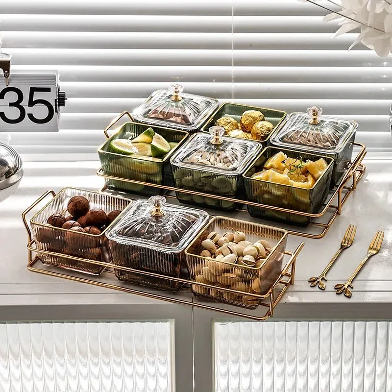 Anygleam Food Container Grey 6 Grids Fruit Plate Partition Platter Snack Storage Box Bar Nut Snack Dish Serving Tray