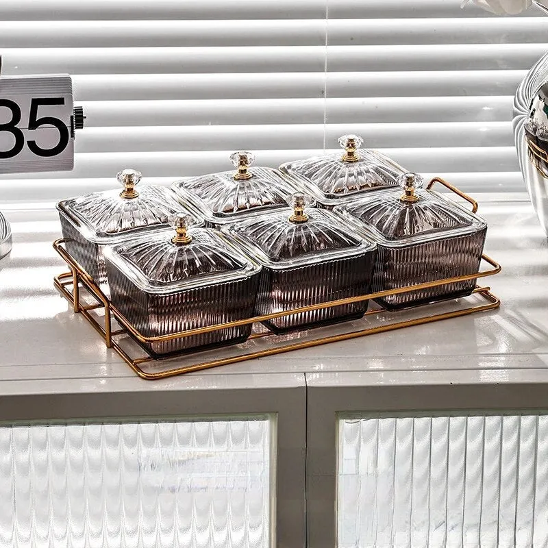 Anygleam Food Container Grey 6 Grids Fruit Plate Partition Platter Snack Storage Box Bar Nut Snack Dish Serving Tray