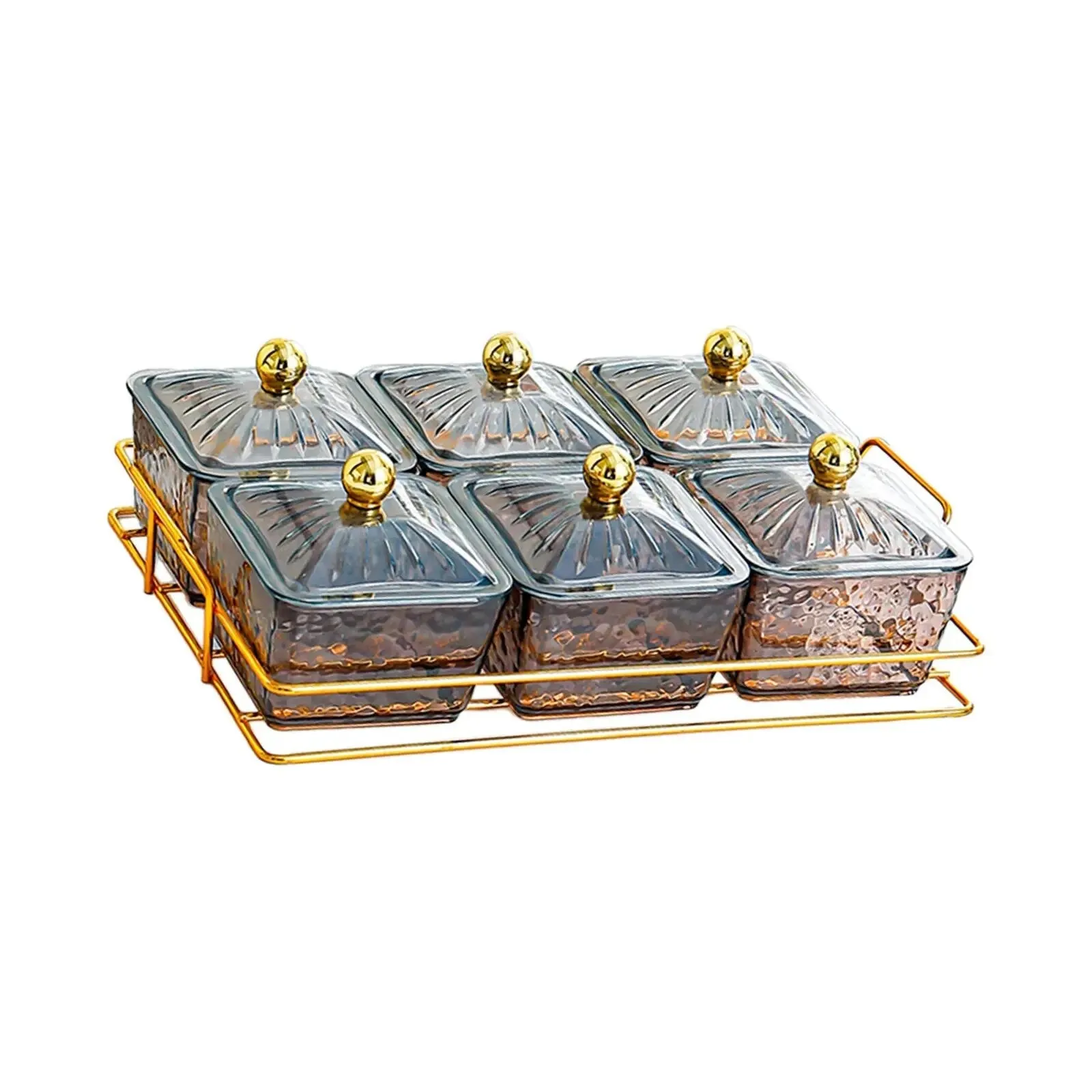 Anygleam Food Container Grey 6 Grids Fruit Plate Partition Platter Snack Storage Box Bar Nut Snack Dish Serving Tray