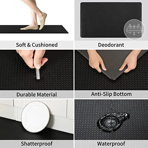 AUTODECO Kitchen Mats and Rugs - Kitchen Floor Mat Cushioned Anti Fatigue Non Slip Waterproof Runner Rug Heavy Duty Ergonomic Comfort Standing Foam Mats for Home Office Sink Laundry 17"x59", Brown