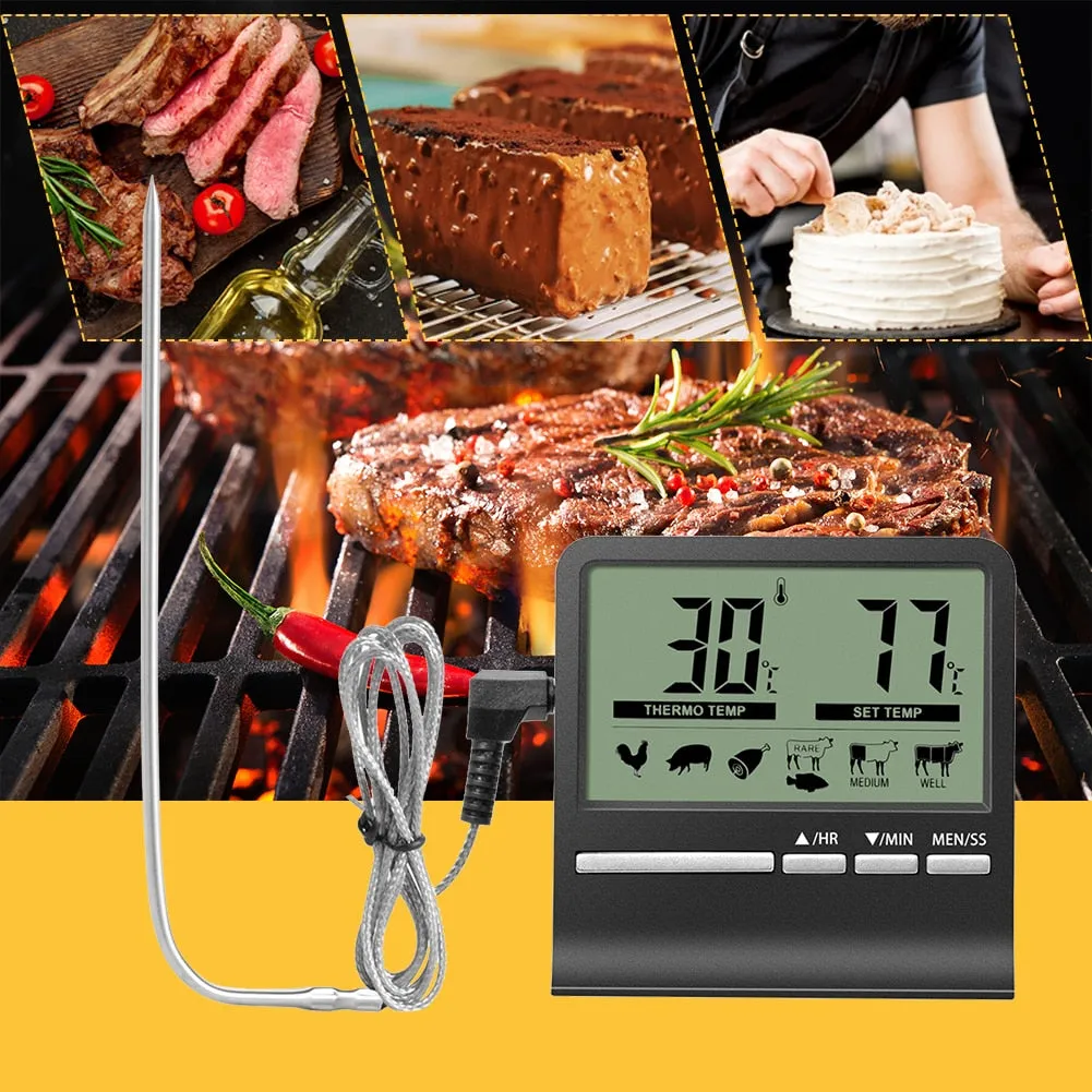 Baking Alarm Time Digital Kitchen Barbecue Food Thermometer