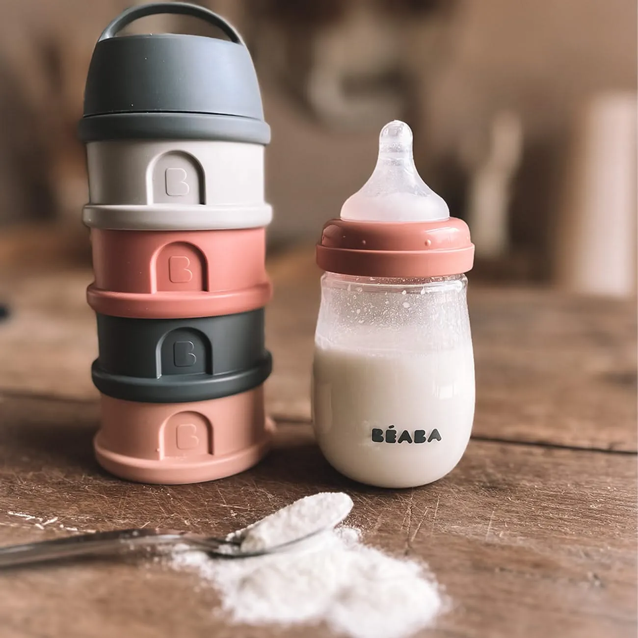 Beaba - Formula & Snack Container - Mineral Grey/Pink