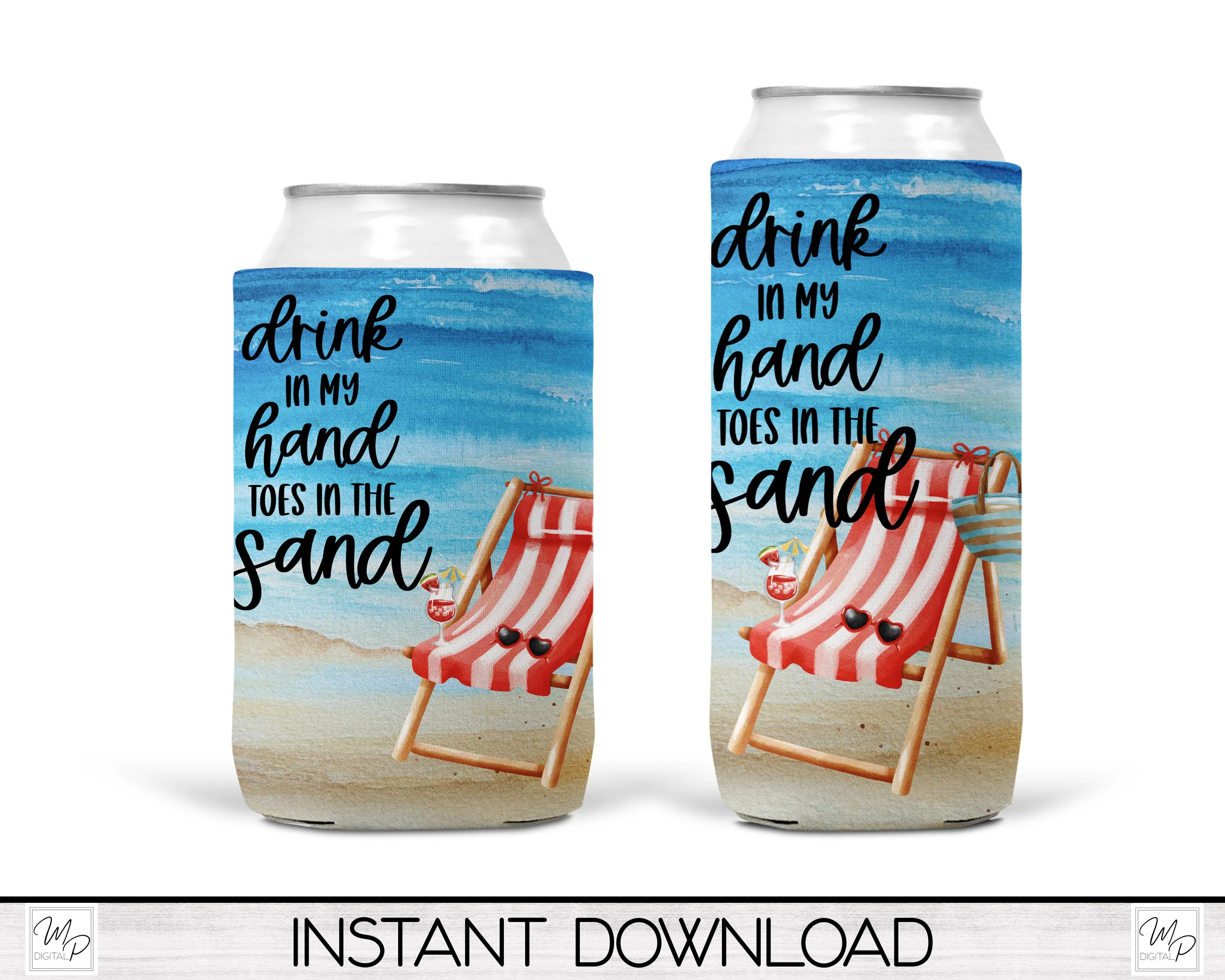 Beach Neoprene Can Cooler PNG Sublimation Design, Digital Download