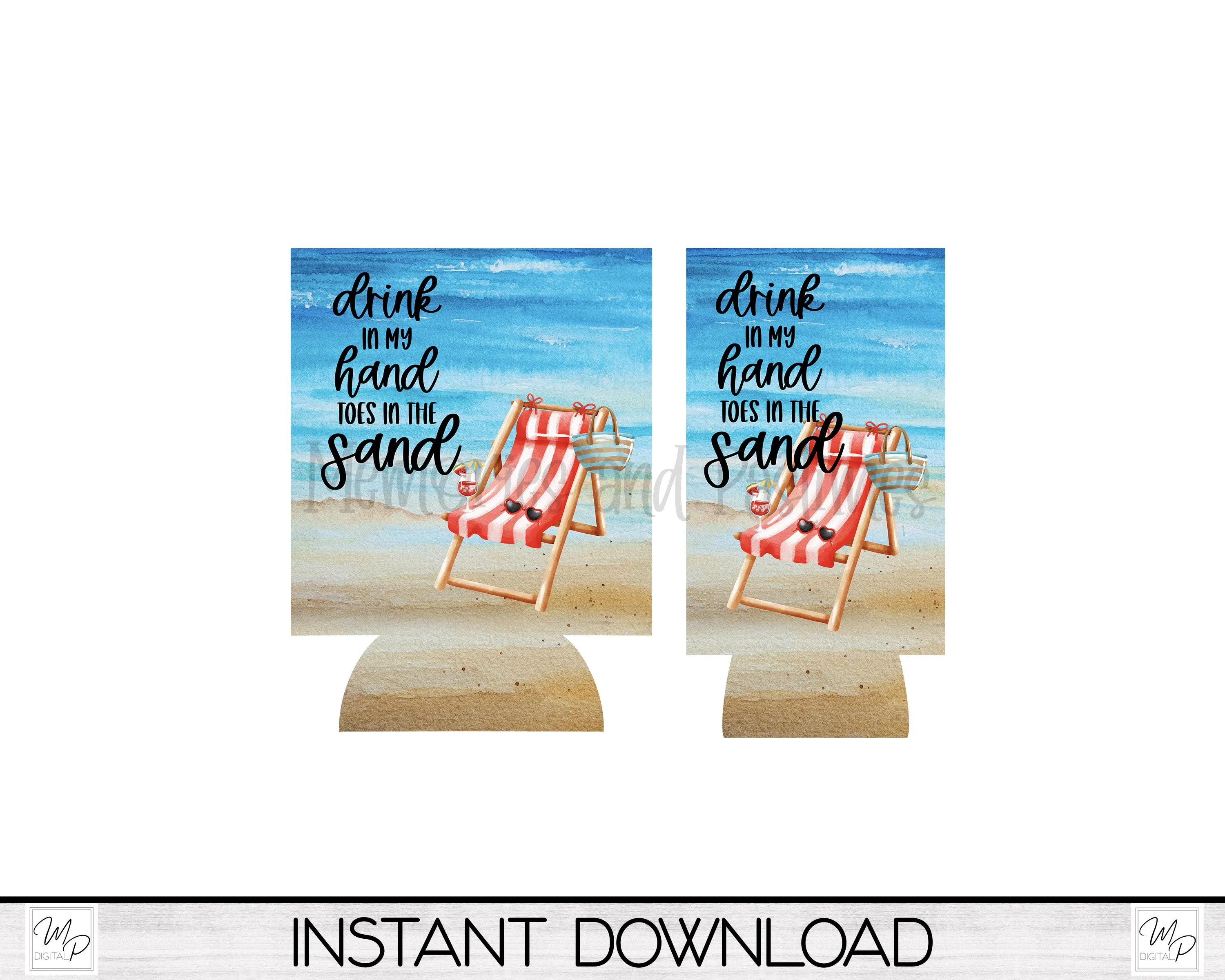 Beach Neoprene Can Cooler PNG Sublimation Design, Digital Download
