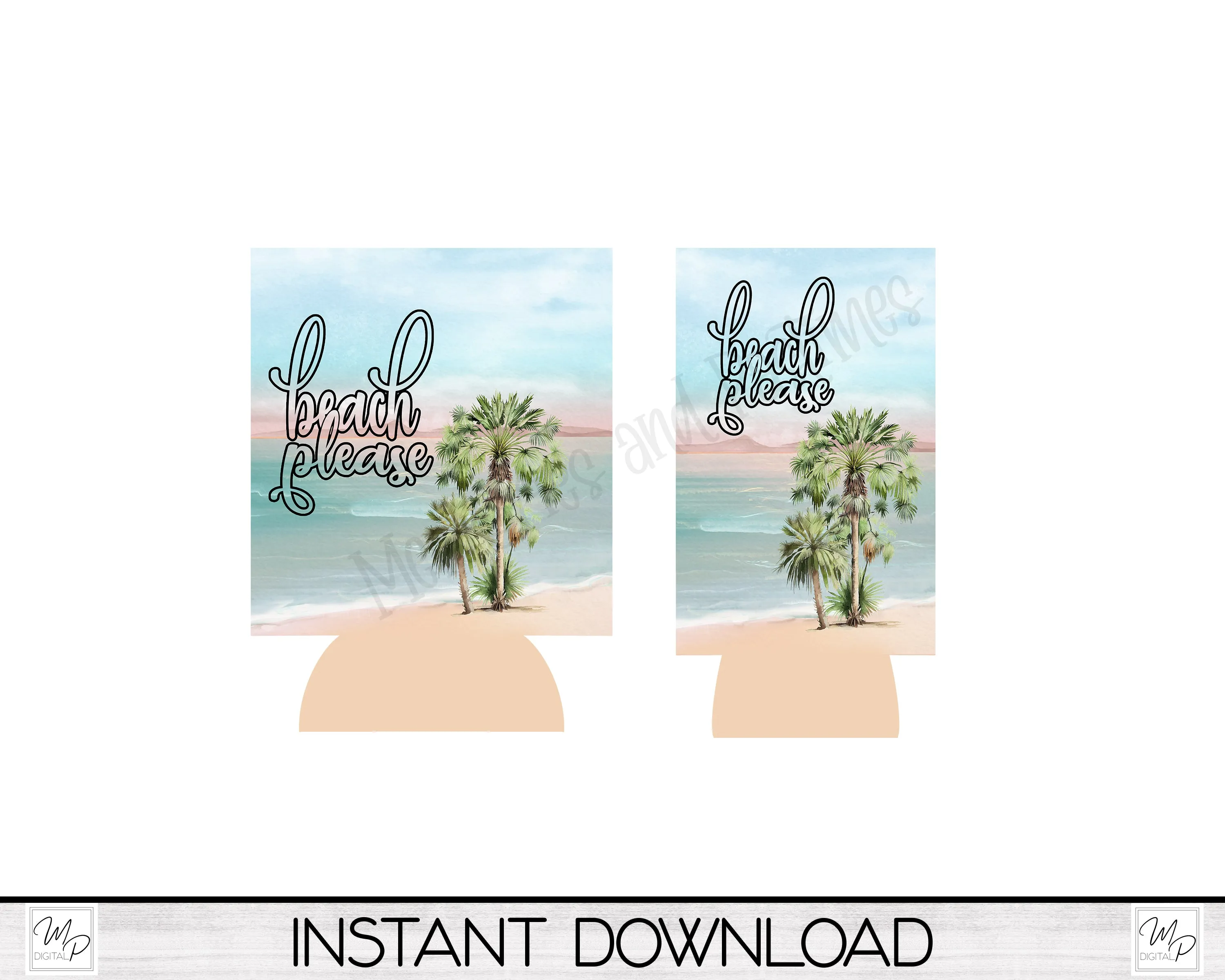 Beach Please Neoprene Can Cooler PNG Sublimation Design, Digital Download