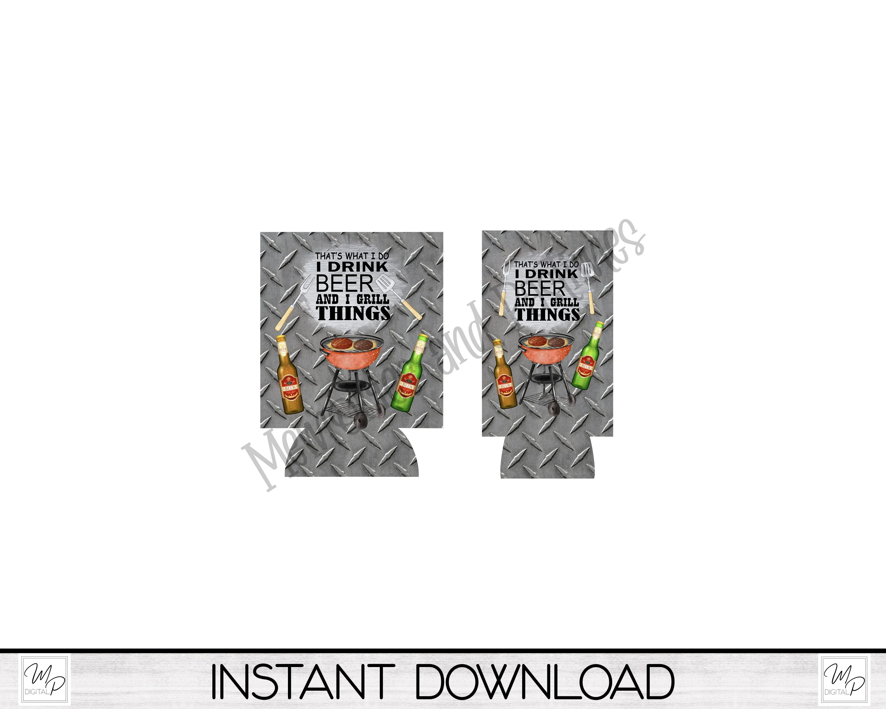 Beer and Grilling Neoprene Can Cooler PNG Sublimation Design, Digital Download