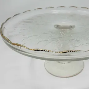 Cake Stand, Jeannette Glass, Harp, Pedestal Stand Scalloped, Vintage