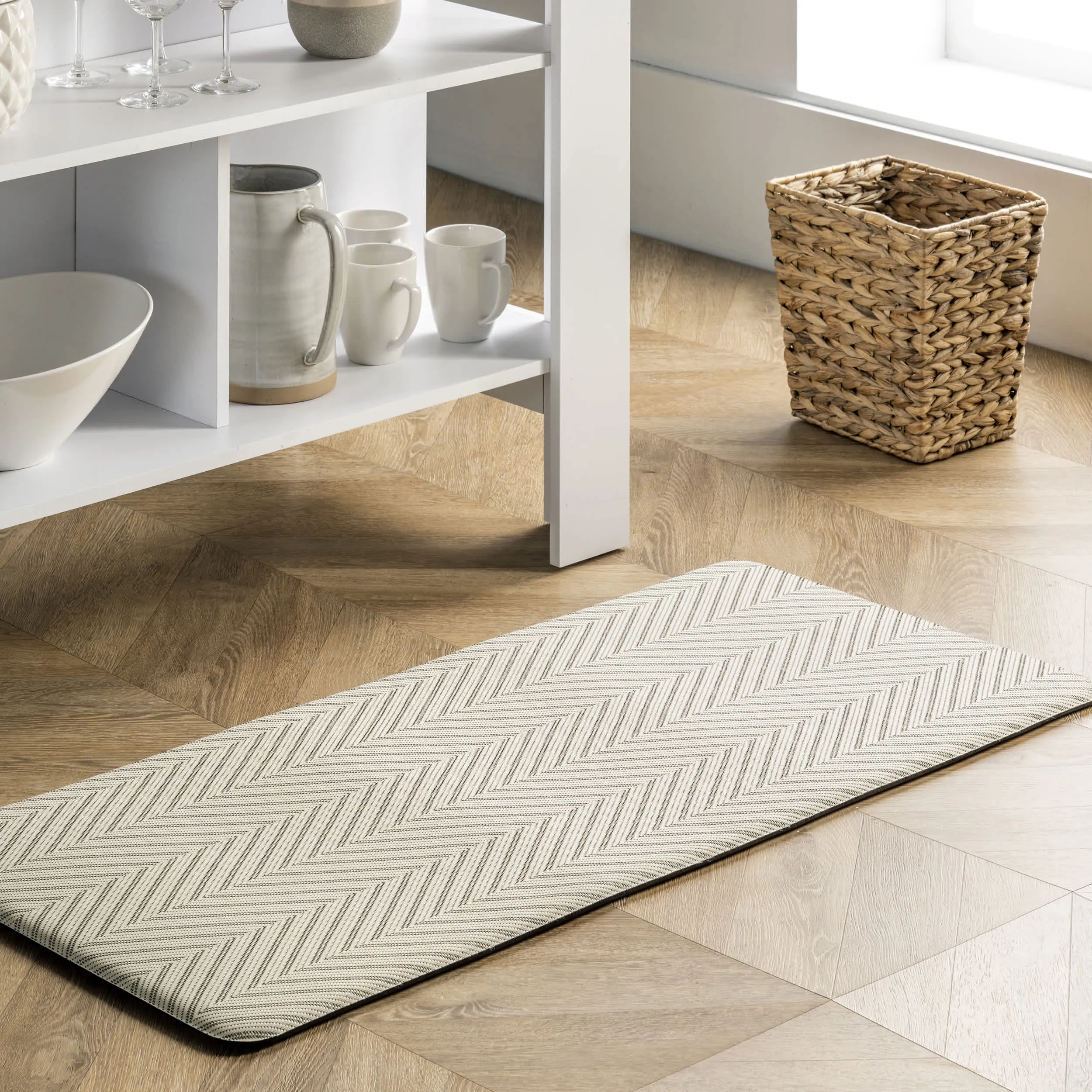 Casual Herringbone Anti Fatigue Kitchen Or Laundry Room Comfort Mat