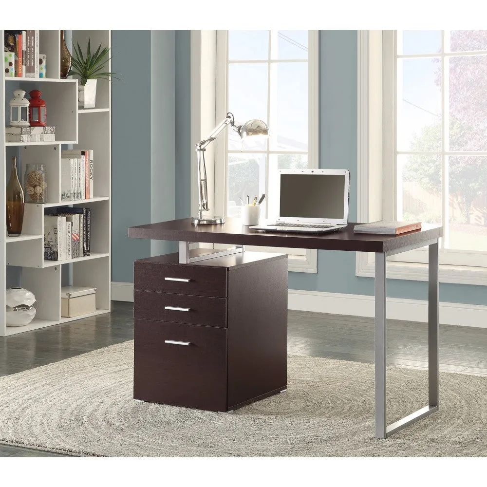 Contemporary Style Office Desk With File Drawer, Brown By Benzara