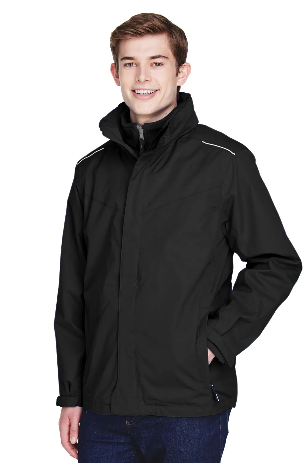 Core 365 Mens Region 3-in-1 Water Resistant Full Zip Hooded Jacket - Black