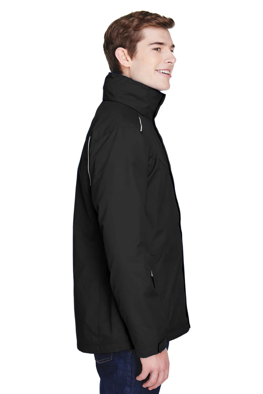 Core 365 Mens Region 3-in-1 Water Resistant Full Zip Hooded Jacket - Black