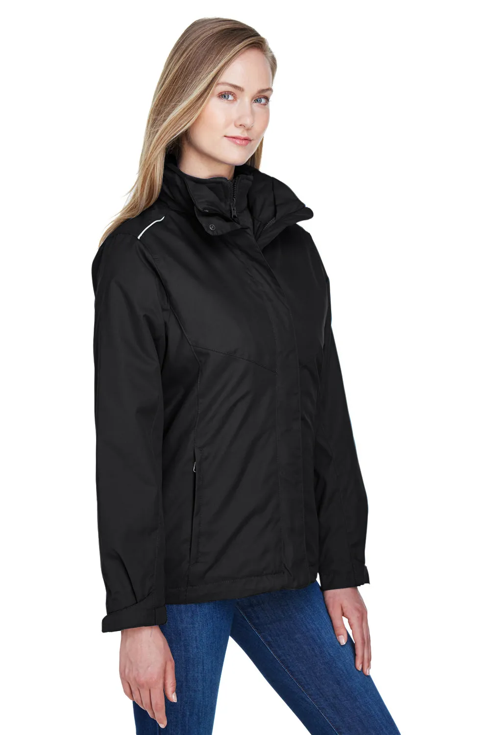 Core 365 Womens Region 3-in-1 Water Resistant Full Zip Hooded Jacket - Black