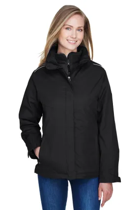 Core 365 Womens Region 3-in-1 Water Resistant Full Zip Hooded Jacket - Black
