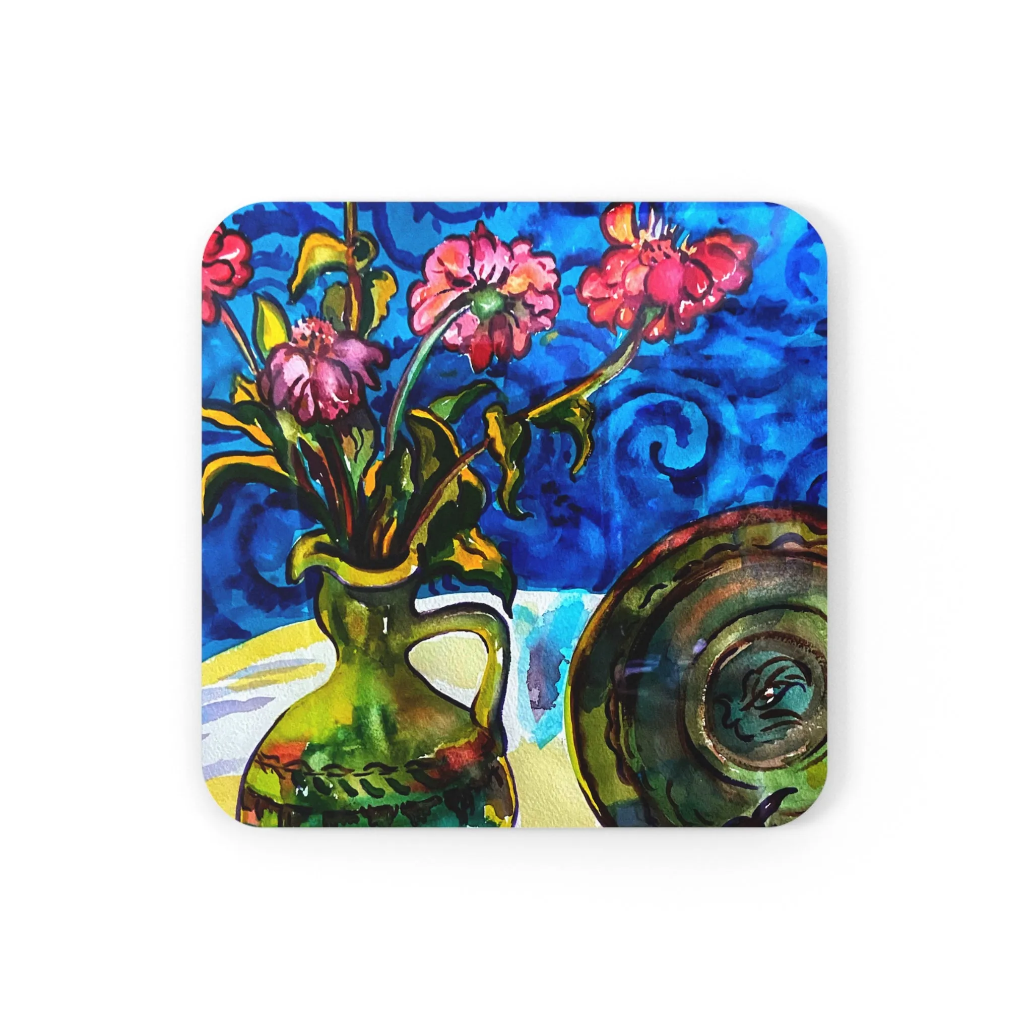 Corkwood Coaster Set - Green Vase