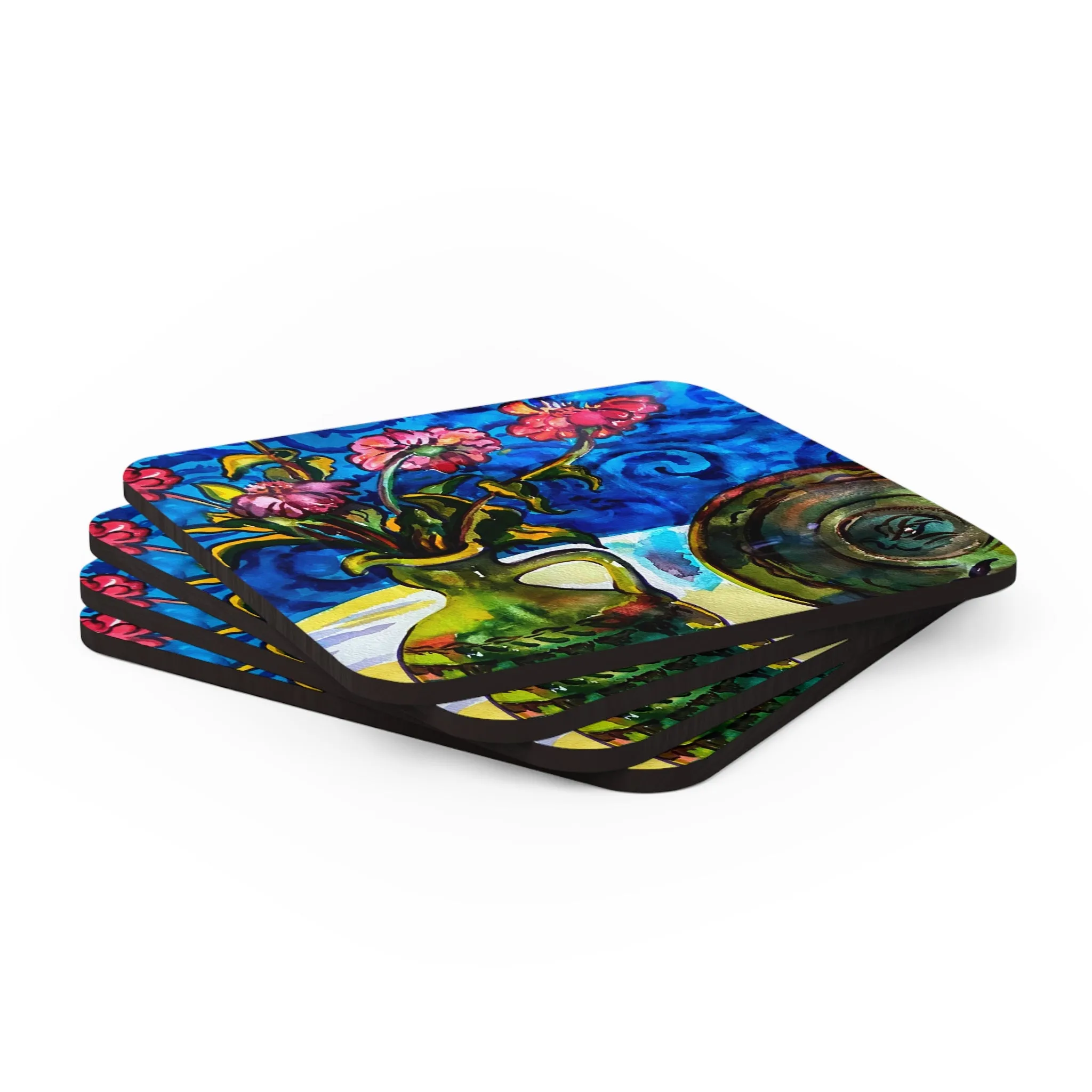Corkwood Coaster Set - Green Vase